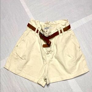 Zara Cream High Waist Shorts with Brown Belt